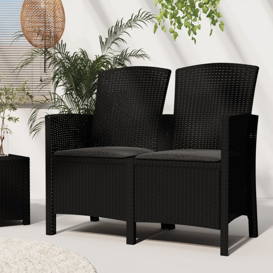 Banc de jardin 2 places avec coussins Rotin PP Graphite