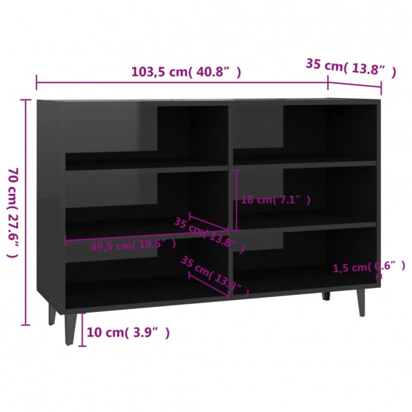 Buffet Noir brillant 103,5x35x70 cm Aggloméré