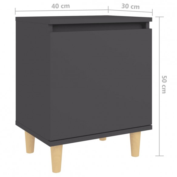 Table de chevet avec pieds en bois solide Gris 40x30x50 cm