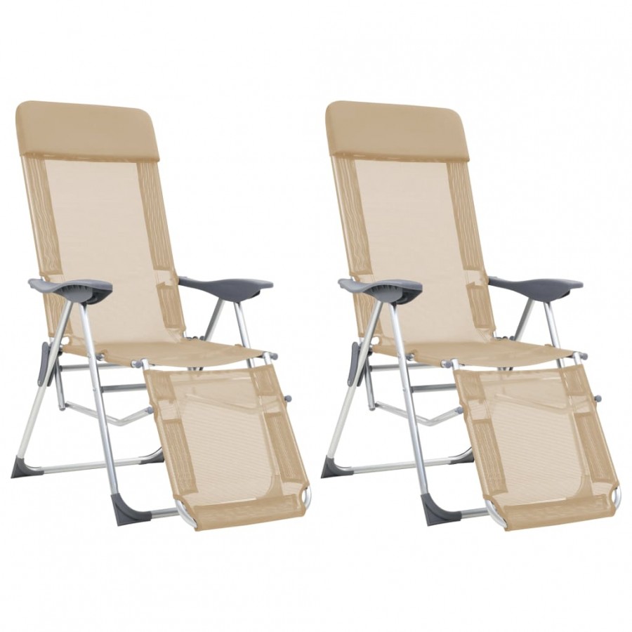 Chaises de camping pliantes et repose-pied 2pcs crème textilène