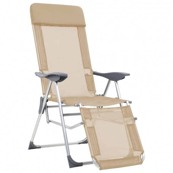 Chaises de camping pliantes et repose-pied 2pcs crème textilène