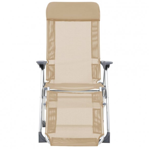 Chaises de camping pliantes et repose-pied 2pcs crème textilène