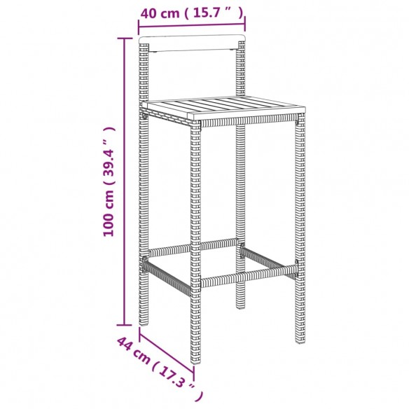 Tabourets de bar 2 pcs noir résine tressée et bois d'acacia