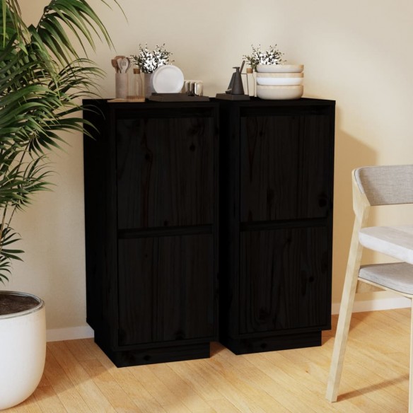 Buffets 2 pcs Noir 31,5x34x75 cm Bois massif de pin