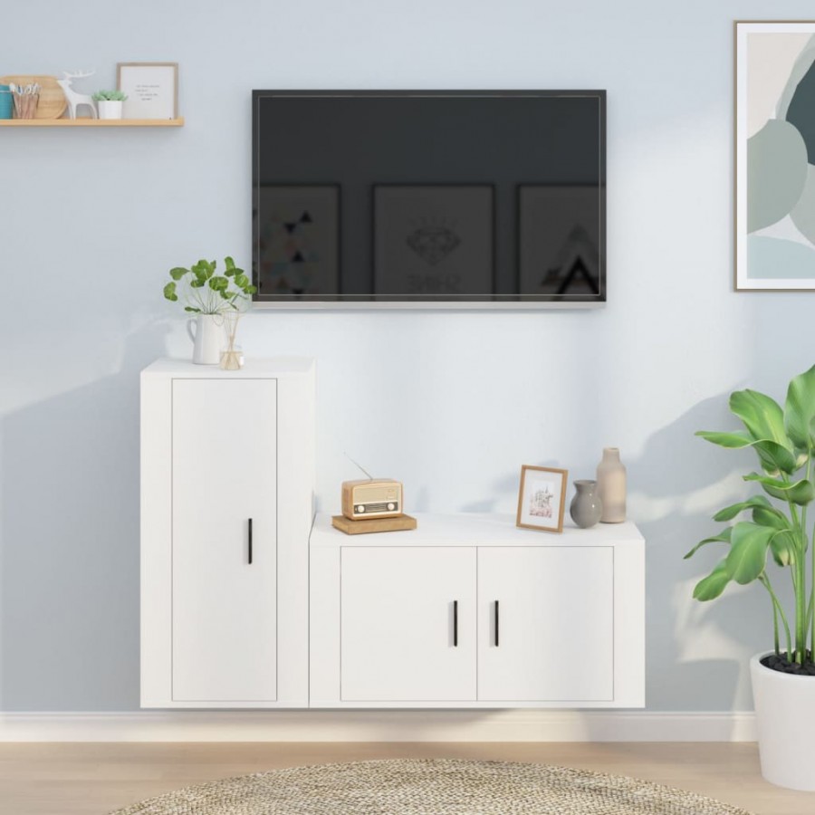 Ensemble de meubles TV 2 pcs Blanc Bois d'ingénierie