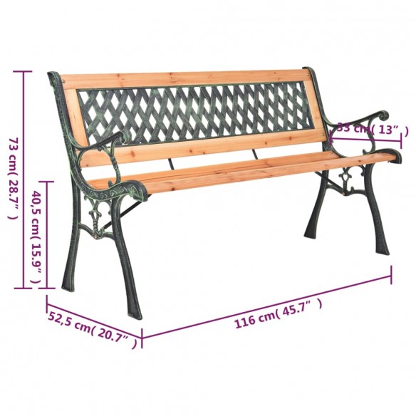 Banc de jardin 116 cm Fonte et bois massif de sapin