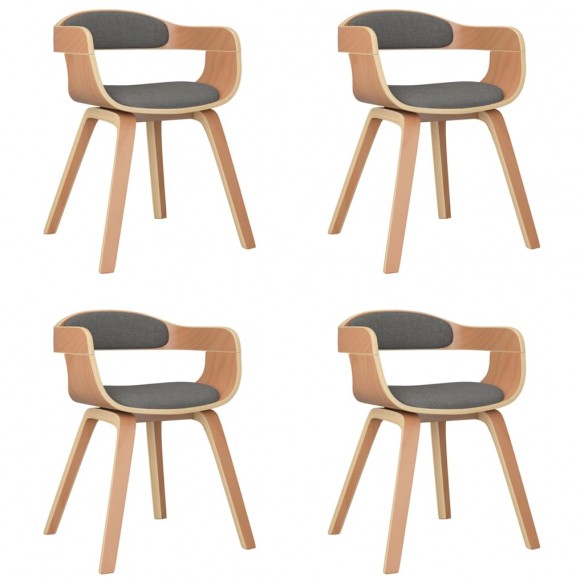 Chaises de salle à manger 4 pcs gris clair bois courbé et tissu