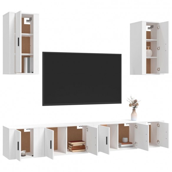 Ensemble de meubles TV 6 pcs Blanc Bois d'ingénierie