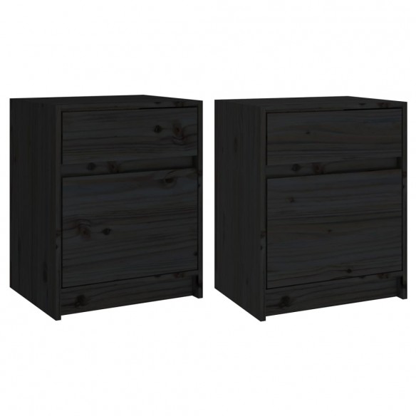 Tables de chevet 2 pcs Noir 40x31x50 cm Bois de pin massif