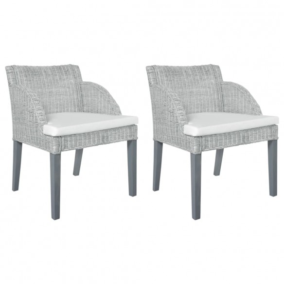 Chaises à manger avec coussins lot de 2 gris rotin naturel