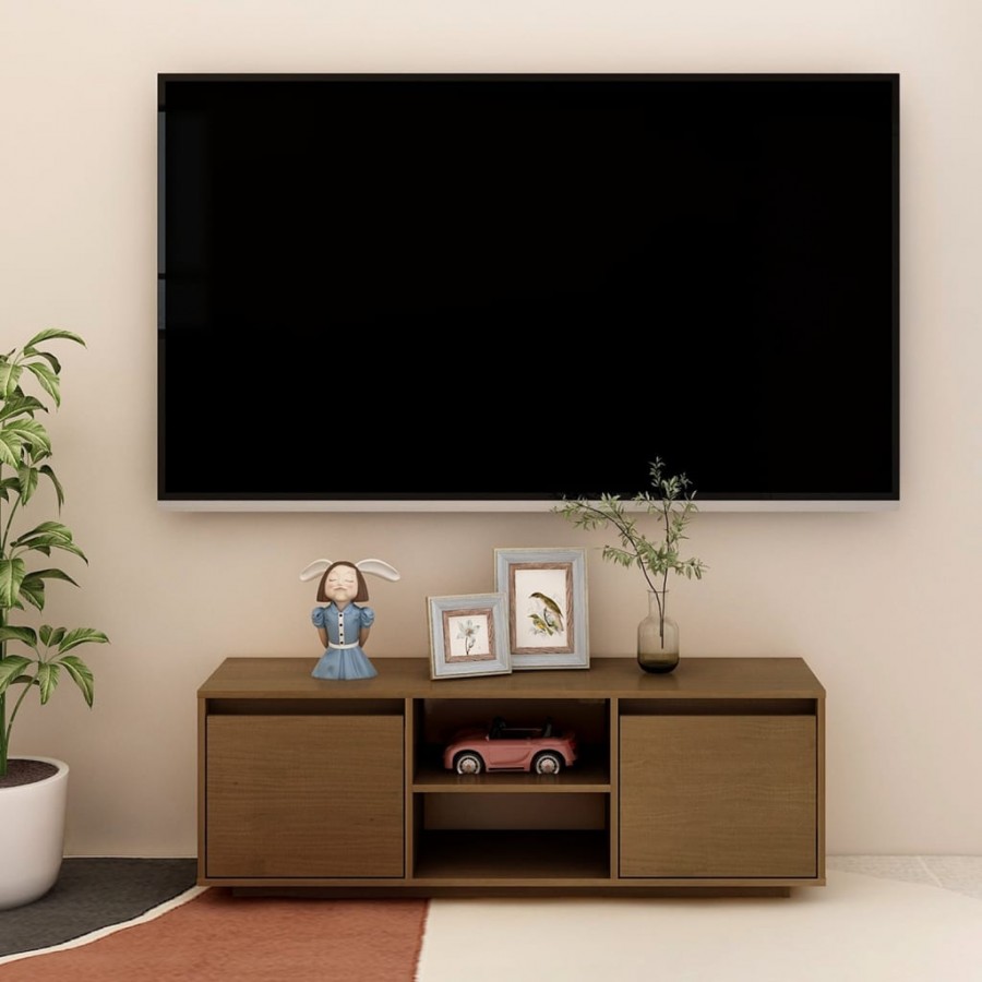 Meuble TV Marron miel 110x30x40 cm Bois de pin massif