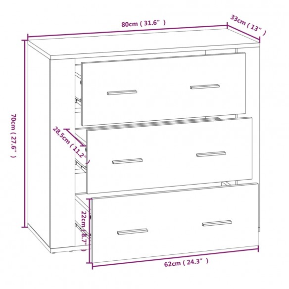 Buffet Gris béton 80x33x70 cm Bois d'ingénierie