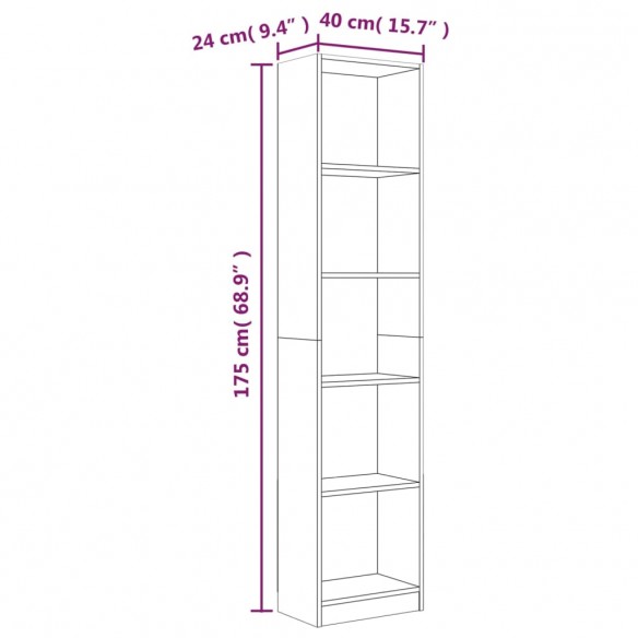 Bibliothèque 5 niveaux Chêne marron 40x24x175cm Bois ingénierie