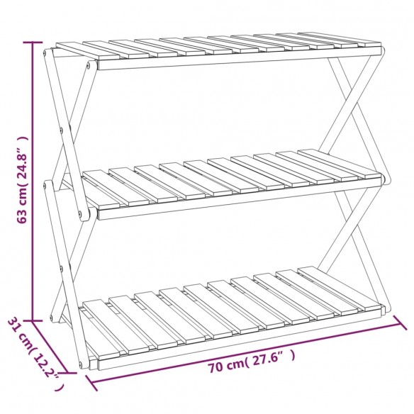 Étagère pliable à 3 niveaux Marron 70x31x63 cm Bois d'acacia