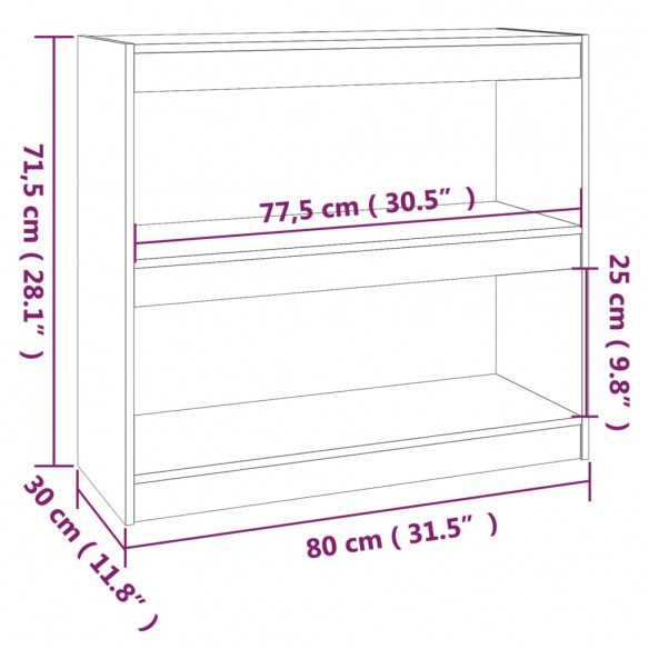 Bibliothèque/Séparateur de pièce Gris 80x30x71,5 cm Pin solide