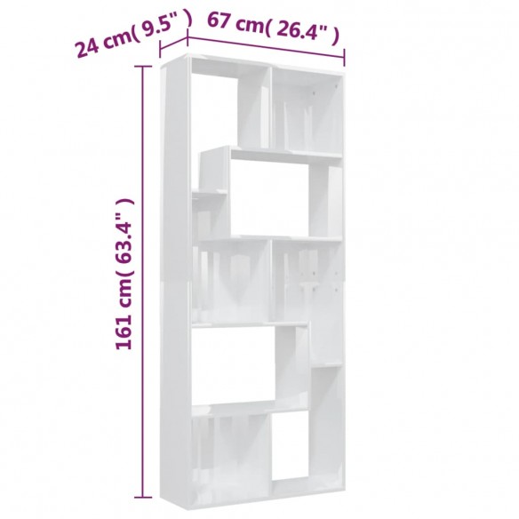 Bibliothèque Blanc brillant 67x24x161 cm Aggloméré