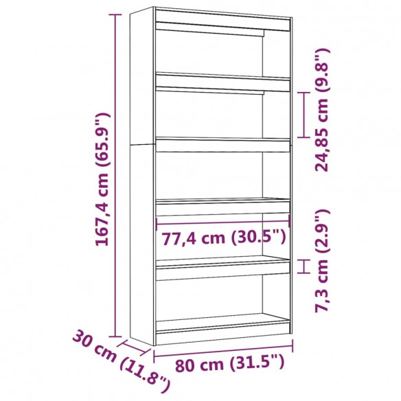 Bibliothèque/Séparateur de pièce Marron miel 80x30x167,4 cm Pin