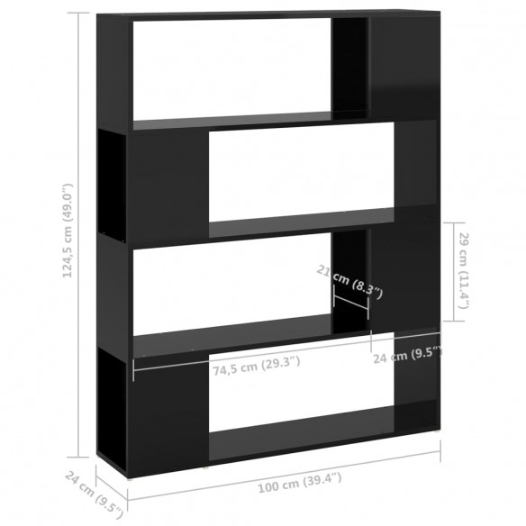 Bibliothèque/Séparateur de pièce Noir brillant 100x24x124 cm