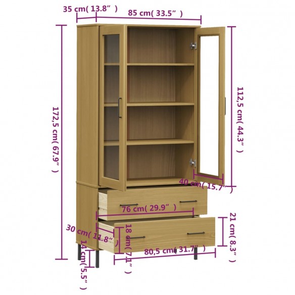 Bibliothèque avec pieds en métal Marron 85x35x172,5cm Bois OSLO