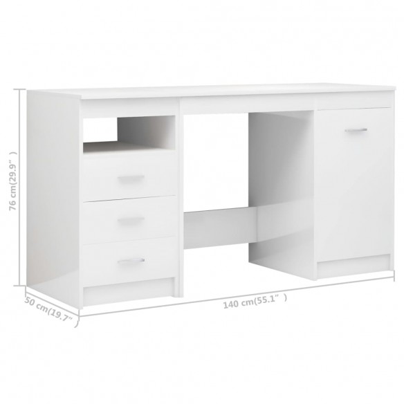 Bureau Blanc brillant 140x50x76 cm Aggloméré