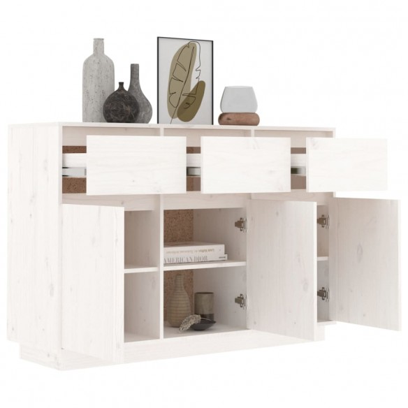 Buffet blanc 110x34x75 cm bois massif de pin