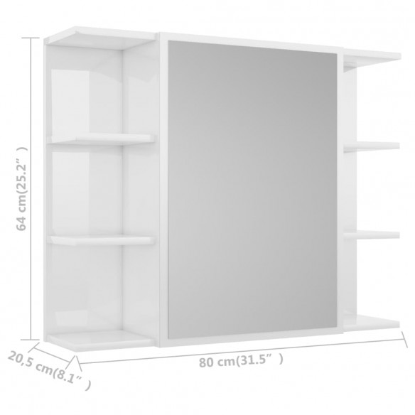 Armoire à miroir de bain Blanc brillant 80x20,5x64 cm Aggloméré