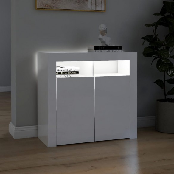 Buffet avec lumières LED blanc brillant 80x35x75 cm