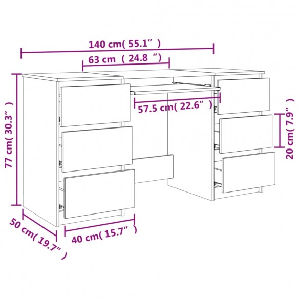 Bureau Gris béton 140x50x77 cm Aggloméré