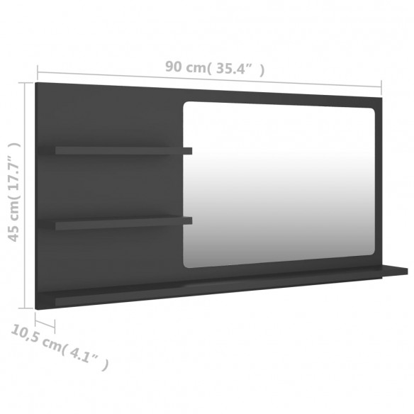 Miroir de salle de bain Gris 90x10,5x45 cm Aggloméré