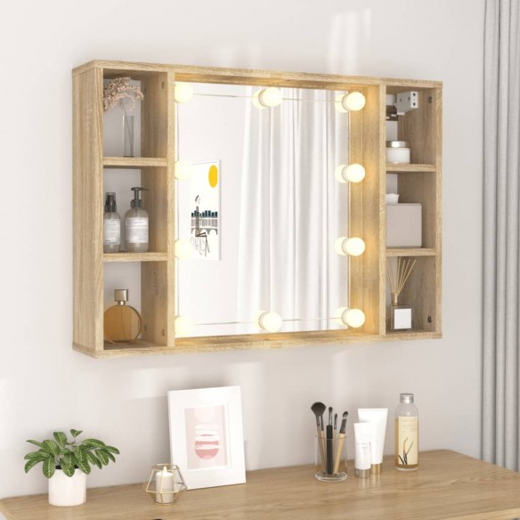 Armoire à miroir avec LED Chêne sonoma 76x15x55 cm