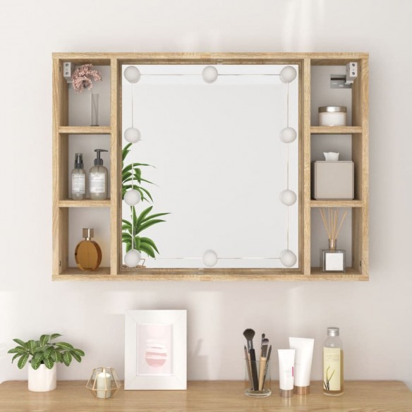 Armoire à miroir avec LED Chêne sonoma 76x15x55 cm