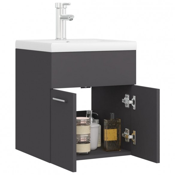 Armoire d'évier avec lavabo intégré Gris Aggloméré