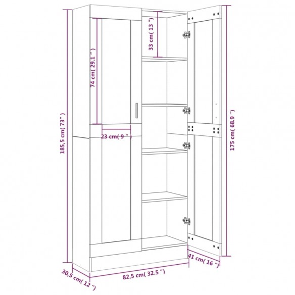 Armoire à vitrine Chêne marron 82,5x30,5x185,5cmBois ingénierie