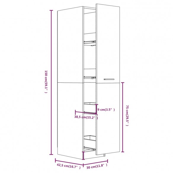 Armoire apothicaire Sonoma gris 30x42,5x150cm Bois d'ingénierie