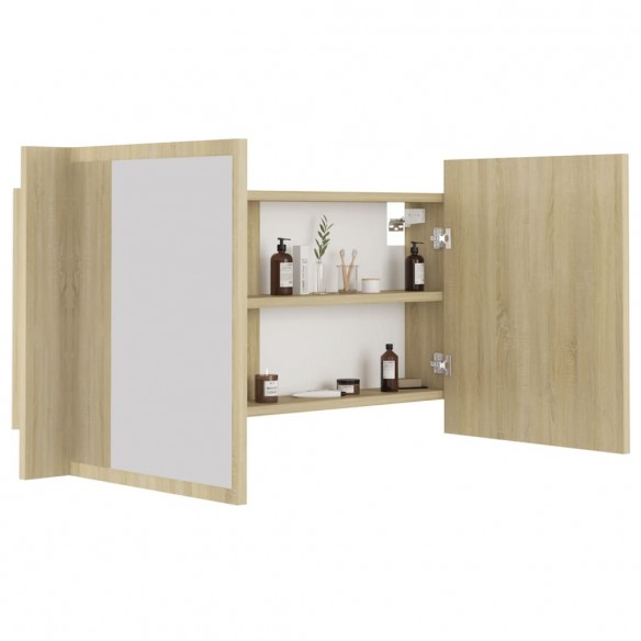 Armoire à miroir à LED de bain Chêne sonoma 90x12x45 Acrylique