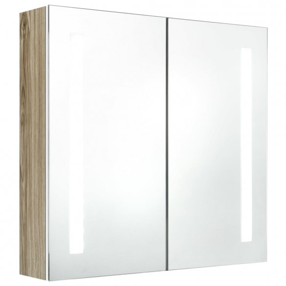 Armoire de salle de bain à miroir LED blanc et chêne 62x14x60cm