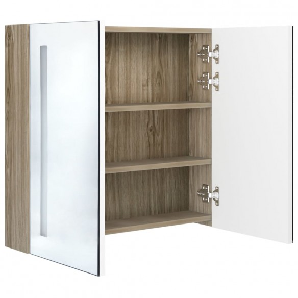 Armoire de salle de bain à miroir LED blanc et chêne 62x14x60cm