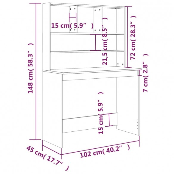 Bureau avec étagères Chêne sonoma 102x45x148 cm