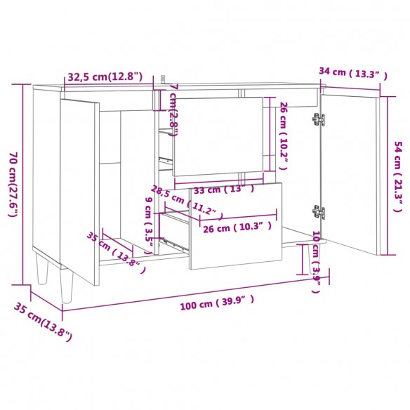 Buffet Gris béton 103,5x35x70 cm Aggloméré