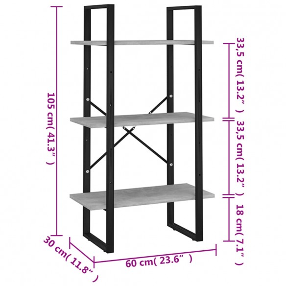 Étagère de rangement Gris béton 60x30x105 cm Aggloméré