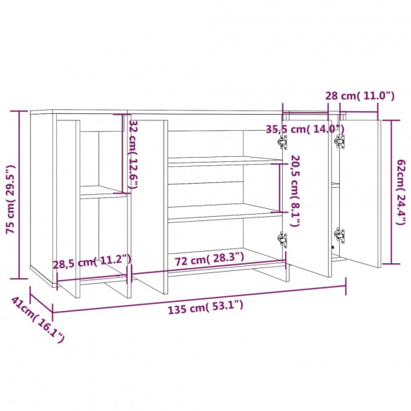 Buffet Sonoma gris 135x41x75 cm Aggloméré