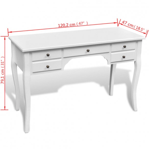 Bureau français en bois avec pieds courbés et 5 tiroirs