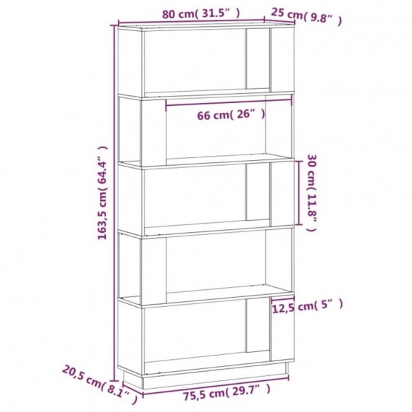 Bibliothèque/Séparateur de pièce 80x25x163,5 cm Pin solide