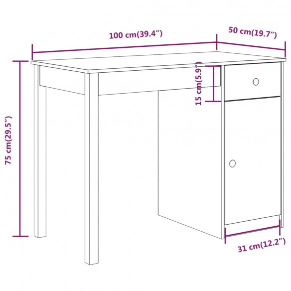 Bureau Gris 100x50x75 cm Bois massif de pin