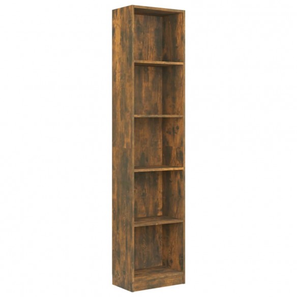 Bibliothèque 5 niveaux Chêne fumé 40x24x175cm Bois d'ingénierie