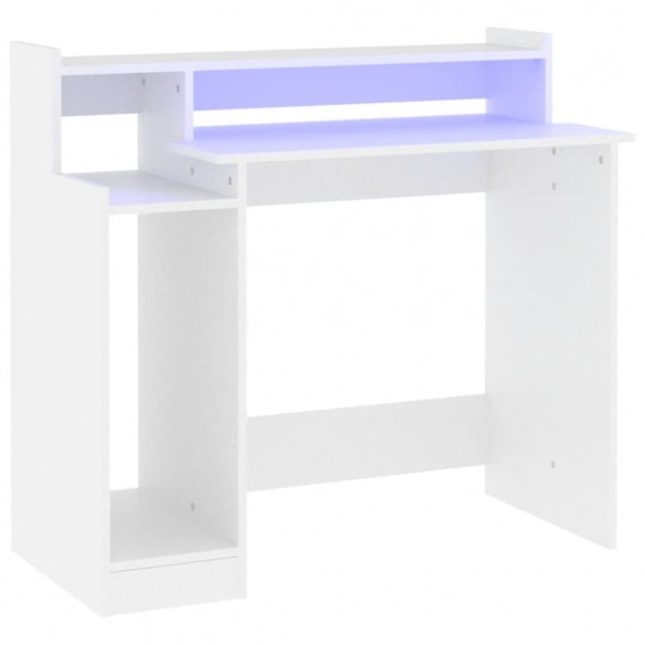 Bureau avec lumières LED Blanc 97x45x90 cm Bois d'ingénierie