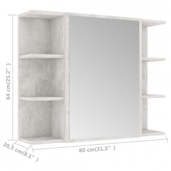 Armoire à miroir de bain Gris béton 80x20,5x64 cm Aggloméré