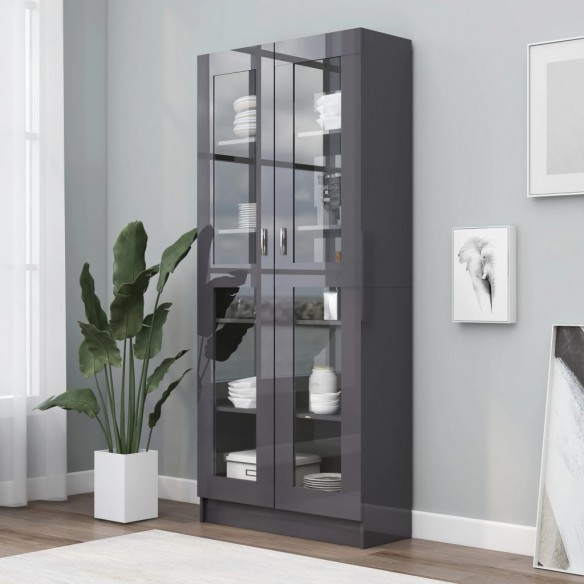 Armoire à vitrine Gris brillant 82,5x30,5x185,5 cm Aggloméré