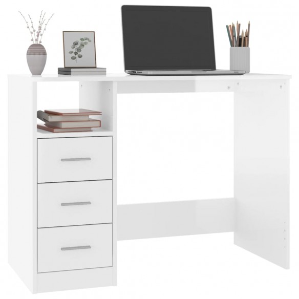 Bureau et tiroirs Blanc brillant 102x50x76 cm Bois d'ingénierie