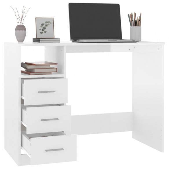 Bureau et tiroirs Blanc brillant 102x50x76 cm Bois d'ingénierie